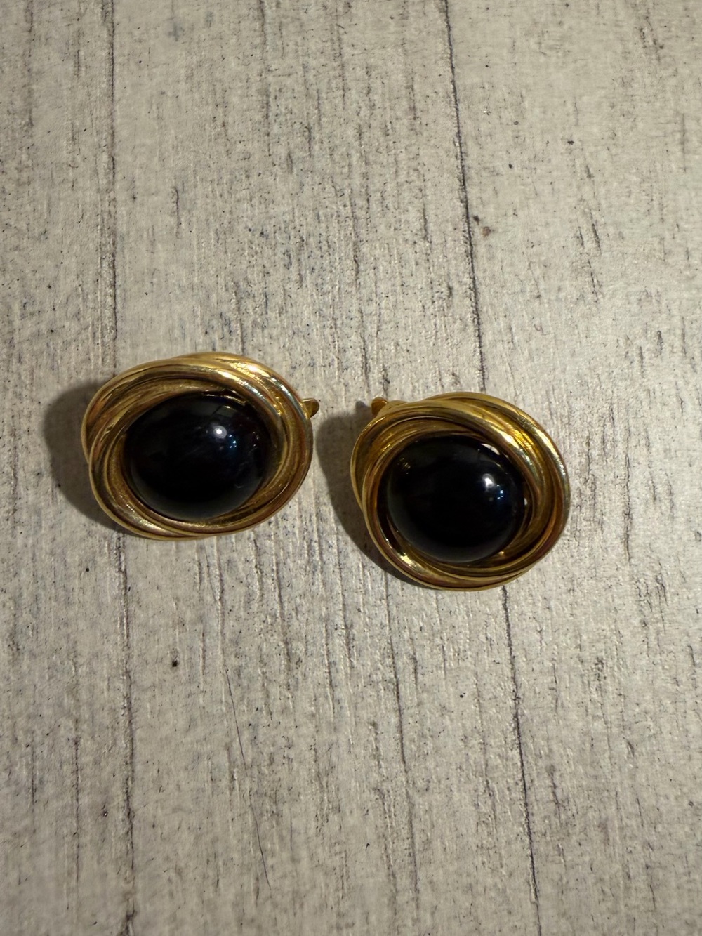 Gold-Tone Black Cabochon Clip-On Earrings